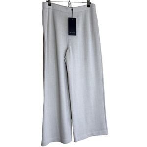 St John Luxe Knit Wide Leg Pants Size 16 Alabaster Wool Blend NWT $395 Neutral